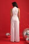 Shop_Dev And Viv_White Polyester, Lycra Beads Halter Neck Designer Jumpsuit _at_Aza_Fashions