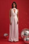 Buy_Dev And Viv_White Polyester, Lycra Beads Halter Neck Designer Jumpsuit _at_Aza_Fashions