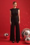 Buy_Dev And Viv_Black Polyester, Rayon, Lurex Round Neck Designer Jumpsuit _at_Aza_Fashions