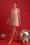 Buy_Dev And Viv_Pink Polyester, Rayon, Lurex Beads Round Neck Designer Dress _at_Aza_Fashions