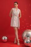 Buy_Dev And Viv_Pink Polyester, Lurex Collared Designer Wrap Dress _at_Aza_Fashions