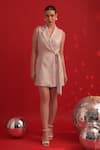 Dev And Viv_Pink Polyester, Lurex Collared Designer Wrap Dress _Online_at_Aza_Fashions