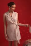 Buy_Dev And Viv_Pink Polyester, Lurex Collared Designer Wrap Dress _Online_at_Aza_Fashions
