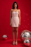 Dev And Viv_Pink Polyester, Rayon, Lurex Beads Sweetheart Neck Strapless Designer Dress _Online_at_Aza_Fashions