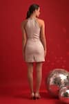 Shop_Dev And Viv_Pink Polyester, Rayon, Lurex Beads Halter Neck Designer Dress With Ruffle Hem _at_Aza_Fashions