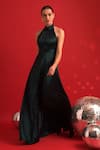 Buy_Dev And Viv_Green Polyester Halter Neck Elegant Gown _at_Aza_Fashions