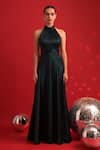 Shop_Dev And Viv_Green Polyester Halter Neck Elegant Gown _Online_at_Aza_Fashions
