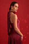 Dev And Viv_Red Polyester Halter Neck Designer Gown With Ruffle Hem _Online_at_Aza_Fashions