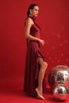 Buy_Dev And Viv_Red Polyester Halter Neck Designer Gown With Ruffle Hem _Online_at_Aza_Fashions