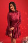 Buy_Dev And Viv_Red Polyester High Neck Satin Designer Dress _Online_at_Aza_Fashions