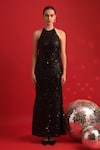 Buy_Dev And Viv_Black Polyester Sequins Halter Neck Dress _at_Aza_Fashions