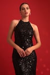 Dev And Viv_Black Polyester Sequins Halter Neck Dress _Online_at_Aza_Fashions