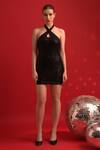 Buy_Dev And Viv_Black Polyester Sequins Halter Neck Dress _at_Aza_Fashions