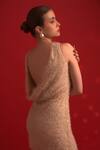 Buy_Dev And Viv_Gold Polyester, Lycra V-neck Textured Designer Dress _Online_at_Aza_Fashions