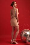 Shop_Dev And Viv_Gold Polyester, Lycra V-neck Textured Designer Dress _Online_at_Aza_Fashions