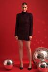 Buy_Dev And Viv_Purple Polyester, Lycra High Neck Sparkly Designer Dress _Online_at_Aza_Fashions