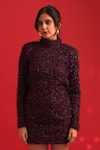 Dev And Viv_Purple Polyester, Lycra High Neck Designer Dress _Online_at_Aza_Fashions