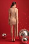 Shop_Dev And Viv_Gold Polyester, Lycra High Neck Designer Dress With Scarf _at_Aza_Fashions