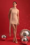 Buy_Dev And Viv_Gold Polyester, Lycra High Neck Designer Dress With Scarf _at_Aza_Fashions