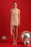 Buy_Dev And Viv_Gold Polyester, Lycra High Neck Designer Dress With Scarf _Online_at_Aza_Fashions