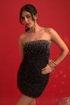 Dev And Viv_Black Polyester, Lycra Sequins Off-shoulder Strapless Designer Dress _Online_at_Aza_Fashions