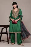 Buy_Ritu Kumar_Emerald Green Viscose Embroidery Round Neck Yale Kurta Pant Set With Dupatta _at_Aza_Fashions