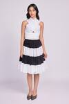 Dev And Viv_Multi Color Cotton Halter Neck Designer Striped Dress _Online_at_Aza_Fashions