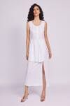 Dev And Viv_White Linen Round Neck Button Detail Maxi Dress _Online_at_Aza_Fashions