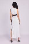 Shop_Dev And Viv_White Rayon High Neck Cutout Dress With Black Tie _at_Aza_Fashions