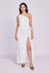 Buy_Dev And Viv_White Rayon Asymmetric One Shoulder Dress _at_Aza_Fashions