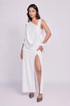Dev And Viv_White Rayon Asymmetric One Shoulder Dress _Online_at_Aza_Fashions