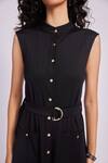 Buy_Dev And Viv_Black Rayon Collared Buttoned Dress With Belt _Online_at_Aza_Fashions