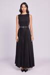 Buy_Dev And Viv_Black Cotton Buckles Round Neck Designer Dress _at_Aza_Fashions
