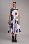 Shop_Taika By Poonam Bhagat_Purple Linen Collared Lilac Retro Printed Dress _at_Aza_Fashions