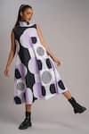 Shop_Taika By Poonam Bhagat_Purple Linen Collared Lilac Retro Printed Dress _Online_at_Aza_Fashions
