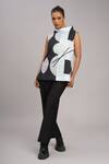 Buy_Taika By Poonam Bhagat_Black Linen High Neck Printed Top _at_Aza_Fashions
