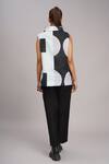 Shop_Taika By Poonam Bhagat_Black Linen High Neck Printed Top _at_Aza_Fashions