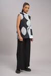Taika By Poonam Bhagat_Black Linen High Neck Printed Top _Online_at_Aza_Fashions