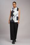 Buy_Taika By Poonam Bhagat_Black Linen High Neck Printed Top _Online_at_Aza_Fashions