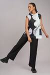 Shop_Taika By Poonam Bhagat_Black Linen High Neck Printed Top _Online_at_Aza_Fashions