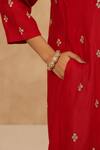 Buy_Charu Makkar_Red Chanderi, Cotton Embroidery V-neck Kurta And Pant Set _Online_at_Aza_Fashions