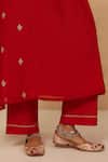 Shop_Charu Makkar_Red Chanderi, Cotton Embroidery V-neck Kurta And Pant Set _Online_at_Aza_Fashions