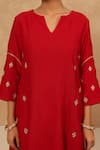 Charu Makkar_Red Chanderi, Cotton Embroidery V-neck Kurta And Pant Set _at_Aza_Fashions
