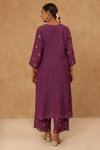 Shop_Charu Makkar_Purple Chanderi Embroidery V-neck Designer Kurta Set With Dupatta _at_Aza_Fashions