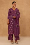 Shop_Charu Makkar_Purple Chanderi Embroidery V-neck Designer Kurta Set With Dupatta _Online_at_Aza_Fashions