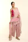 Buy_Charu Makkar_Blush Tissue, Chanderi, Organza Embroidery Round Neck Pink Kurta Set _Online_at_Aza_Fashions