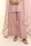 Shop_Charu Makkar_Blush Tissue, Chanderi, Organza Embroidery Round Neck Pink Kurta Set 