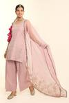 Charu Makkar_Blush Tissue, Chanderi, Organza Embroidery Round Neck Pink Kurta Set _Online
