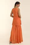 Shop_Charu Makkar_Orange Chanderi, Organza Embroidery Round Neck Kurta Gharara Set _at_Aza_Fashions