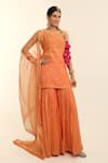 Buy_Charu Makkar_Orange Chanderi, Organza Embroidery Round Neck Kurta Gharara Set _at_Aza_Fashions